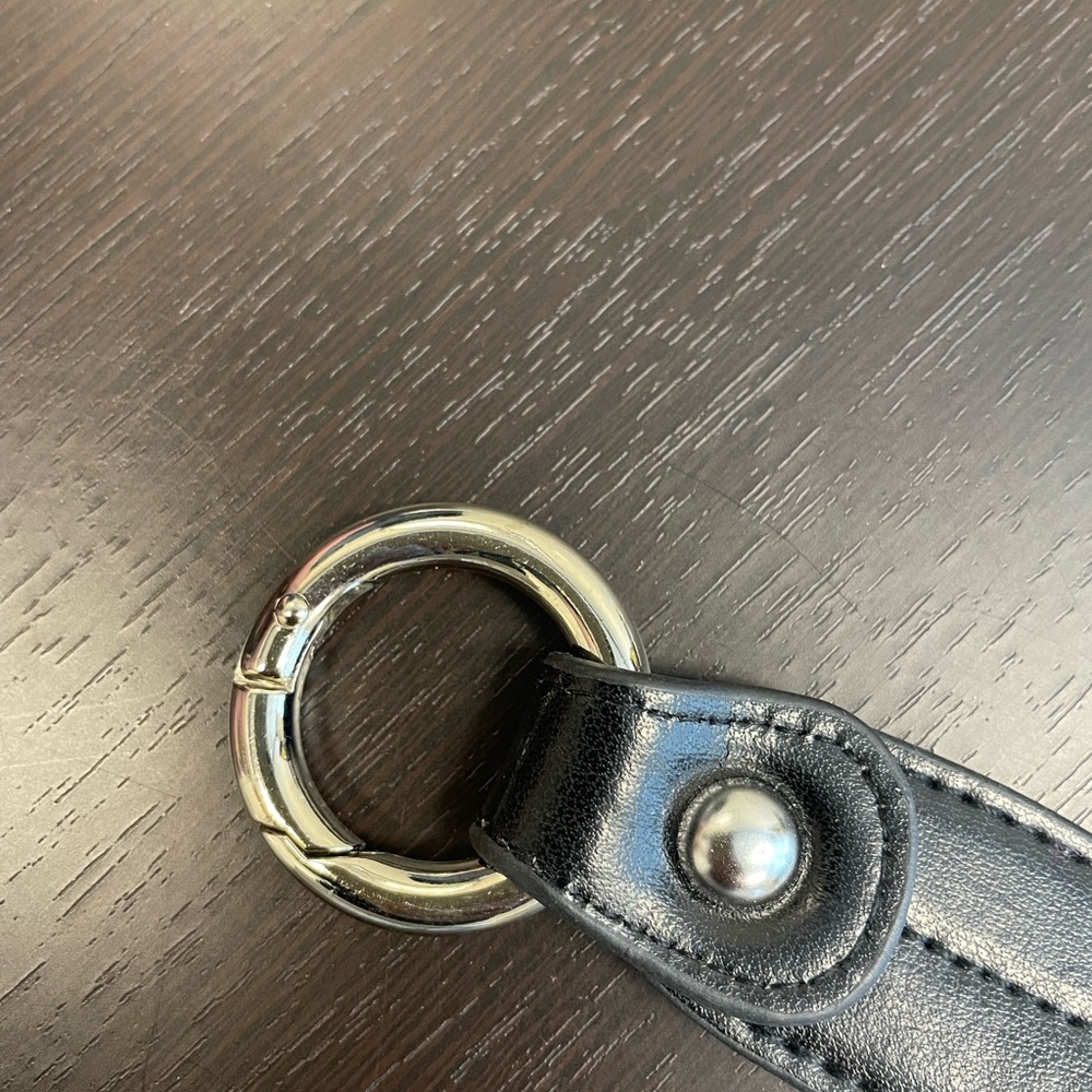 Black Leather Purse Strap with Silver Rings - Picture 3 of 5